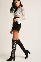 Forever21 Embroidered Knee-high Boots