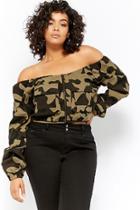 Forever21 Plus Size Cropped Off-the-shoulder Camo Jacket