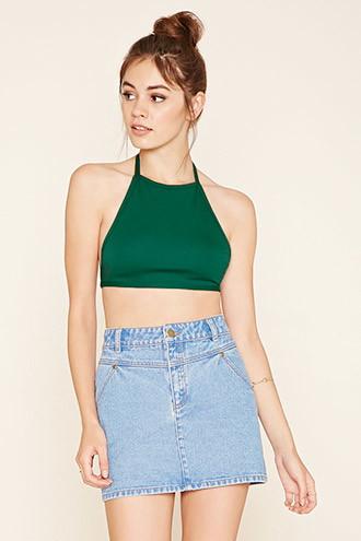 Forever21 Women's  Green Halter Crop Top