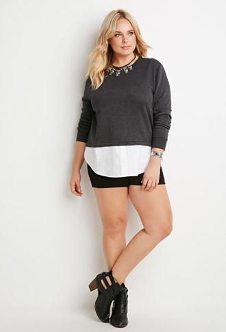 Forever21 Plus Woven Shirt-layered Sweatshirt