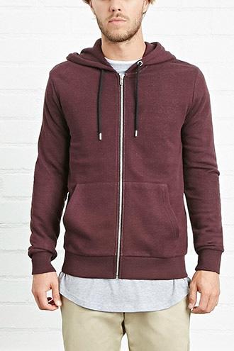 21 Men Men's Burgundy & Black Marled Knit Zip-up Hoodie
