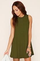 Forever21 Women's  Olive Ribbed Knit Flared Dress