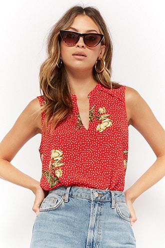 Forever21 Crepe Floral Dot Print Top