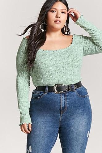 Forever21 Plus Size Floral Lettuce-edge Top