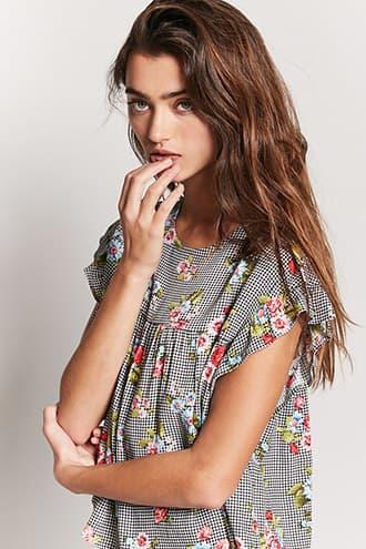 Forever21 Gingham Floral Top
