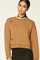 Forever21 Women's  Coffee Distressed French Terry Sweater