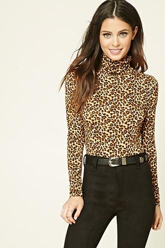 Forever21 Women's  Cheetah Print Turtleneck Top