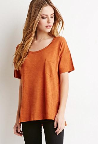 Forever21 Women's  Slub Knit Pocket Tee (amber)