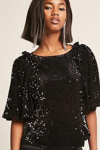 Forever21 Eta Sequin Cape-sleeve Top