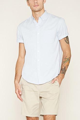 21 Men Men's  Light Blue Button-collar Shirt
