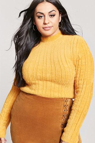 Forever21 Plus Size Fuzzy Ribbed Knit Sweater