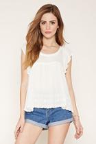 Forever21 Embroidered Ruffle-sleeve Top