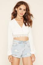 Forever21 Women's  Cream Lace-back Crop Top