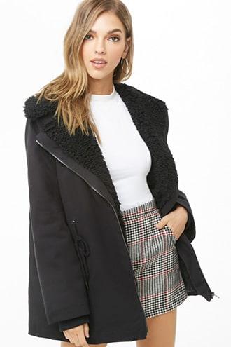 Forever21 Faux Shearling Zippered Coat