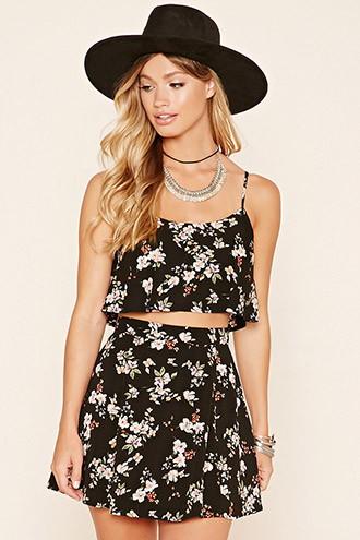 Forever21 Women's  Floral Print Flounce Crop Top