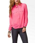 Buttoned Flap Chiffon Shirt