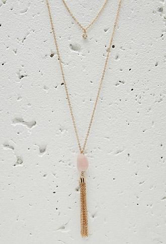 Forever21 Layered Faux Stone Tassel Necklace