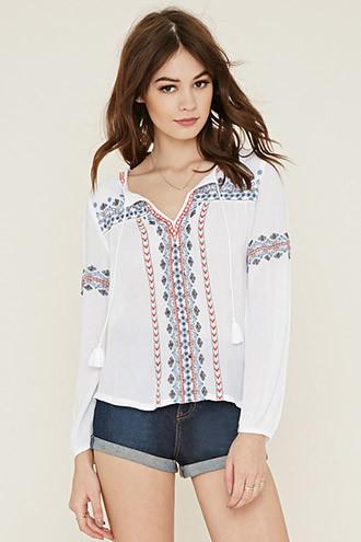 Forever21 Women's  Self-tie Peasant Top