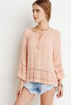 Forever21 Women's  Crocheted Pintuck Peasant Top (peach)
