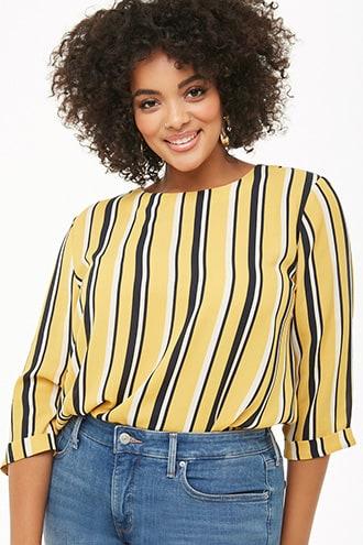 Forever21 Plus Size Striped Cuffed Top