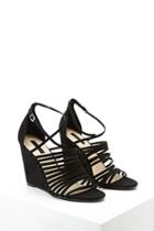 Forever21 Women's  Black Faux Suede Strappy Wedges