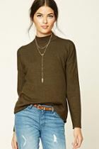 Forever21 Women's  Heather Olive Contemporary High Neck Sweater