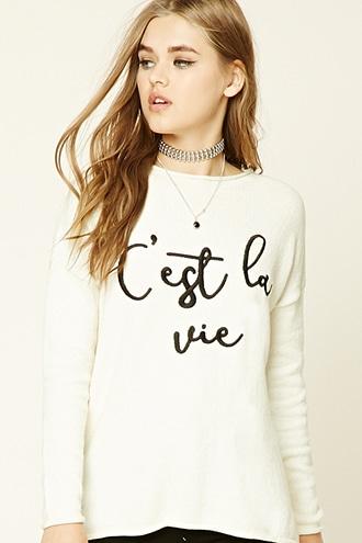 Forever21 Women's  C'est La Vie Graphic Sweater