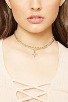 Forever21 Gold Cross Pendant Layered Choker