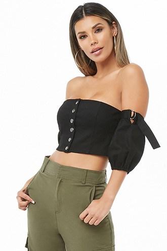 Forever21 Denim Off-the-shoulder Snap-button Top