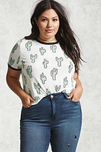 Forever21 Plus Size Cactus Ringer Tee