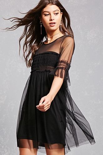 Forever21 Smocked Sheer Mesh Dress