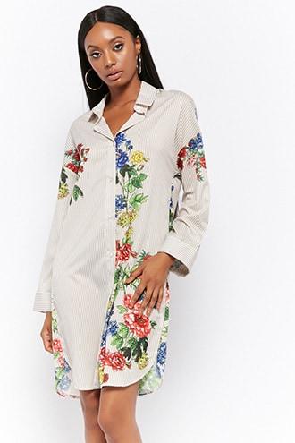 Forever21 Floral Striped Shirt Dress