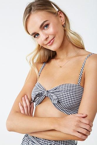 Forever21 Gingham Knotted Cropped Cami