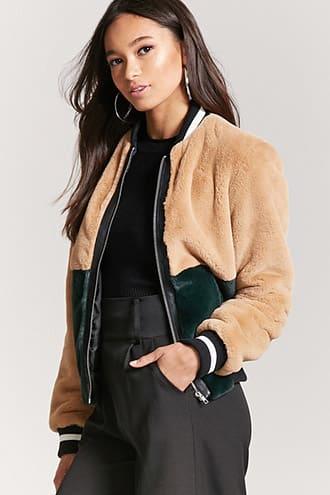 Forever21 Colorblock Faux Fur Bomber Jacket