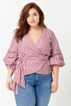 Forever21 Plus Size Pinstripe Pickup-sleeve Top