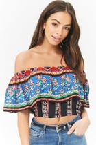 Forever21 Abstract Off-the-shoulder Flounce Top