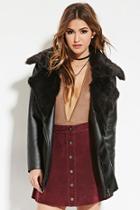 Forever21 Women's  Faux Fur Plush Leather Jacket