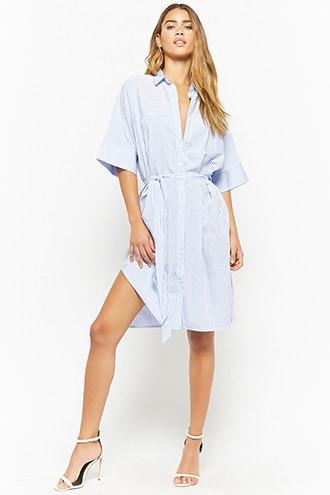 Forever21 Striped Button-front Mini Shirt Dress