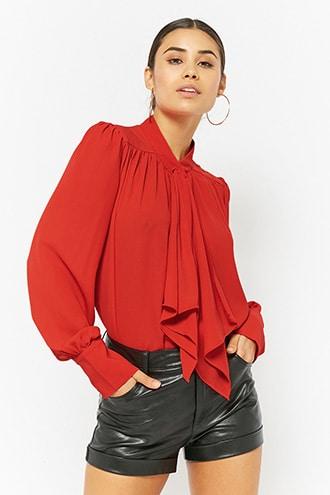Forever21 Woven Pussycat Bow Top