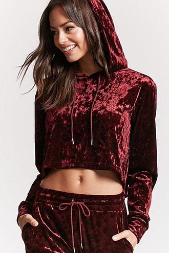 Forever21 Hooded Velvet Cropped Pullover