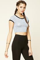 Forever21 Women's  Blue Marled Knit Ringer Crop Top