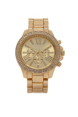 Forever21 Gold Rhinestone Chronograph Watch