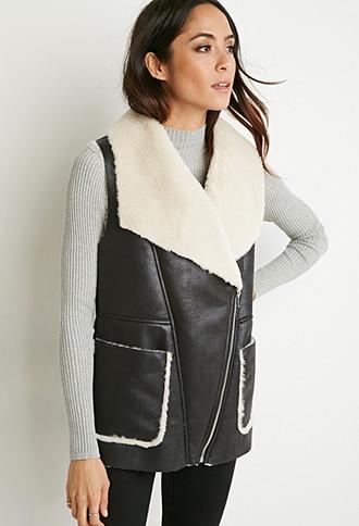 Forever21 Faux Shearling Moto Vest