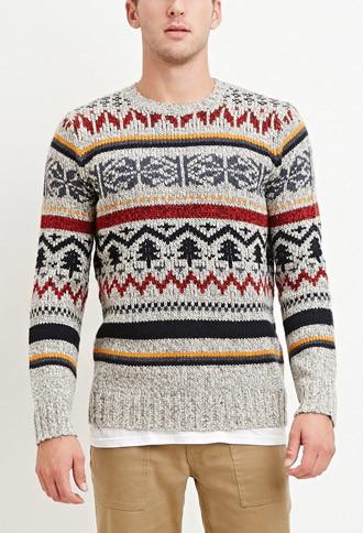 21 Men Striped Fair Isle Sweater