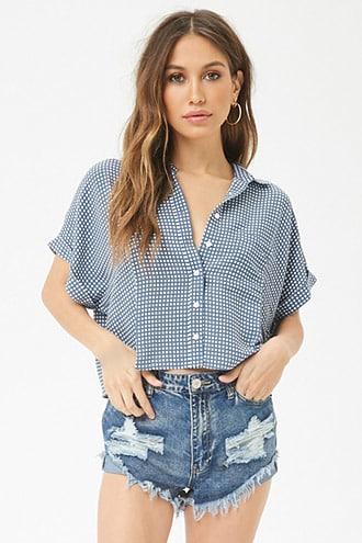Forever21 Grid Print High-low Shirt