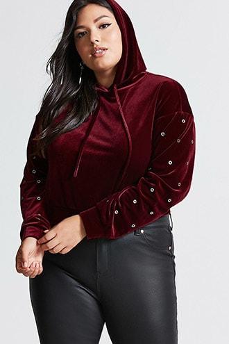 Forever21 Plus Size Velvet Crop Hoodie