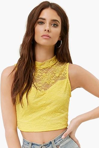 Forever21 Sheer Floral Lace Crop Top