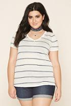 Forever21 Plus Women's  Cream & Black Plus Size V-neck Top