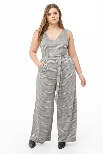 Forever21 Plus Size Glen Plaid Wide-leg Jumpsuit