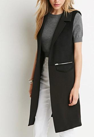 Forever21 Longline Zipper-pocket Vest